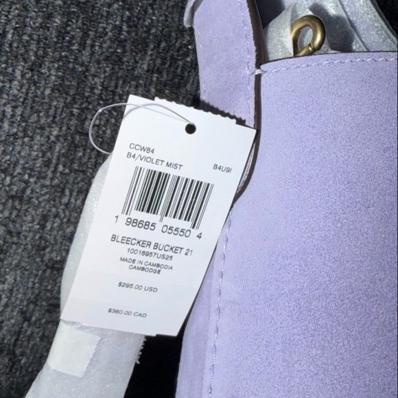 Coach Bleecker Bucket Bag 21 & Pouch in Brass/Violet Mist Purple Suede NWT